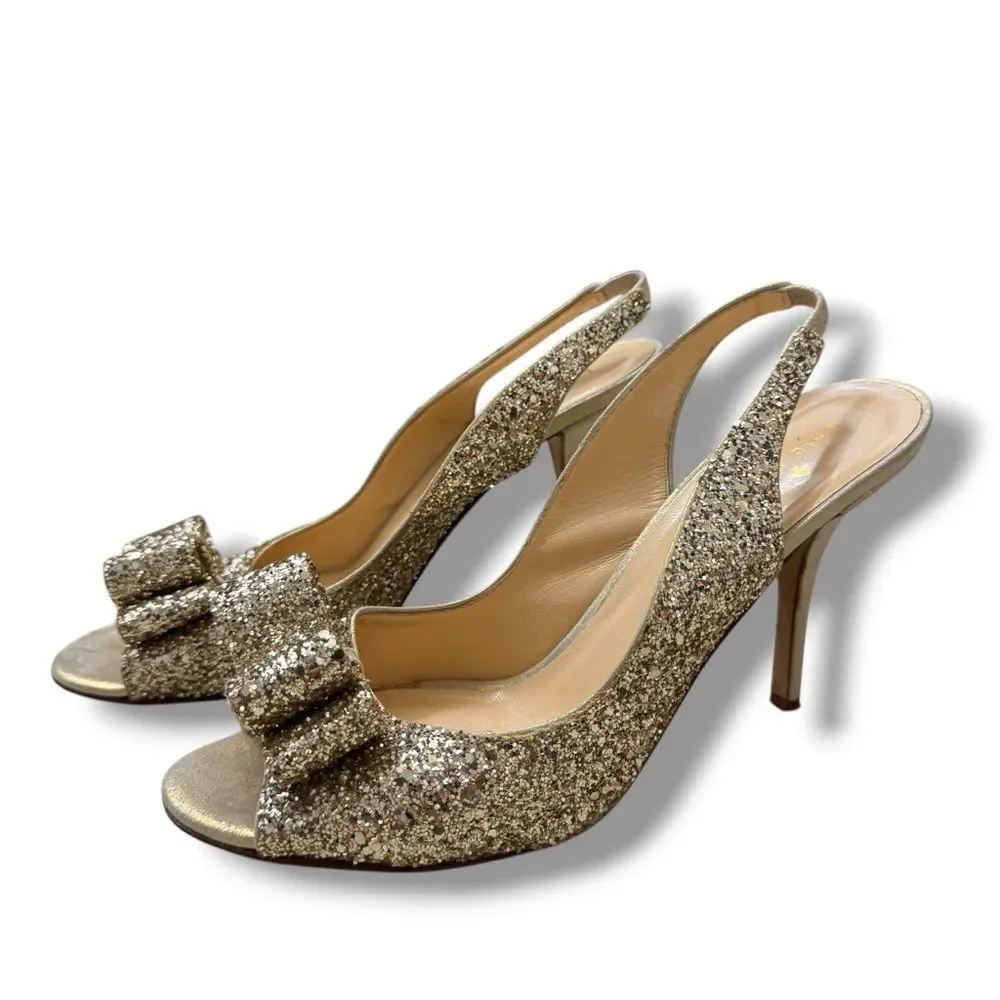 Kate Spade Charm Glitter Slingback Sandals Gold Women’s Size 10 Galm Core